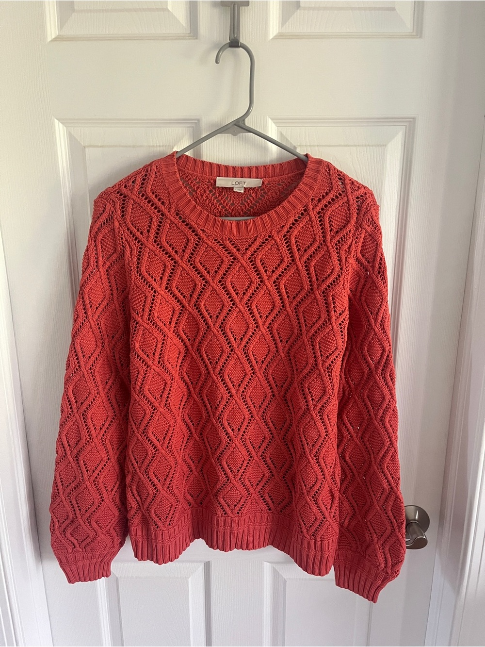 LOFT Coral Openwork Crewneck Sweater